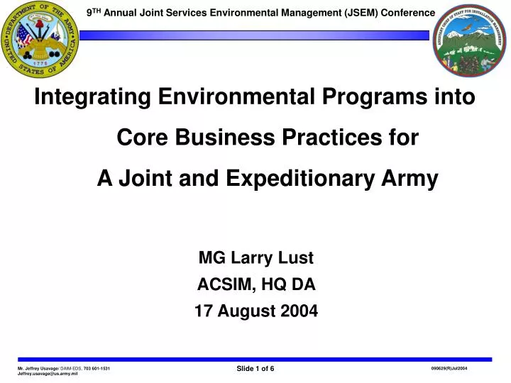 9 th annual joint services environmental management jsem conference