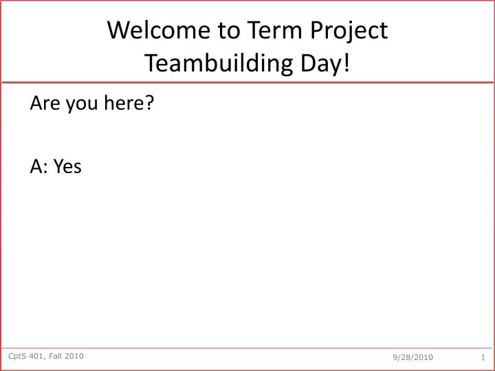 welcome to term project teambuilding day
