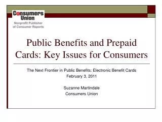 Public Benefits and Prepaid Cards: Key Issues for Consumers