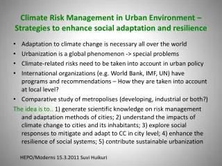 climate risk management in urban environment strategies to enhance social adaptation and resilience