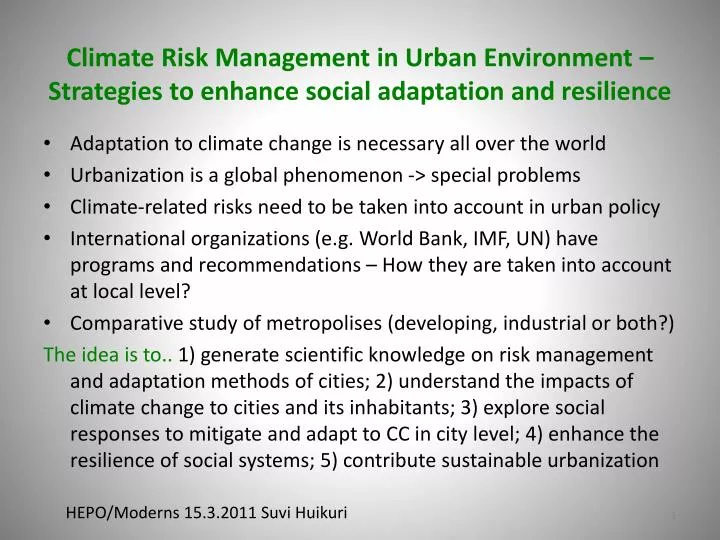 climate risk management in urban environment strategies to enhance social adaptation and resilience