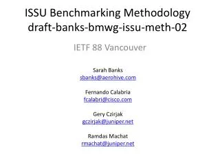 ISSU Benchmarking Methodology draft-banks-bmwg-issu-meth- 02