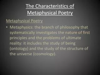 The Characteristics of Metaphysical Poetry
