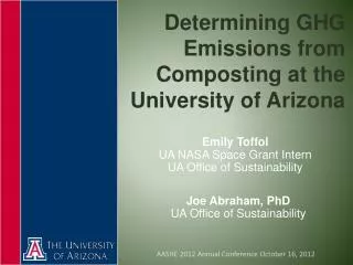 Determining GHG Emissions from Composting at t he University of Arizona