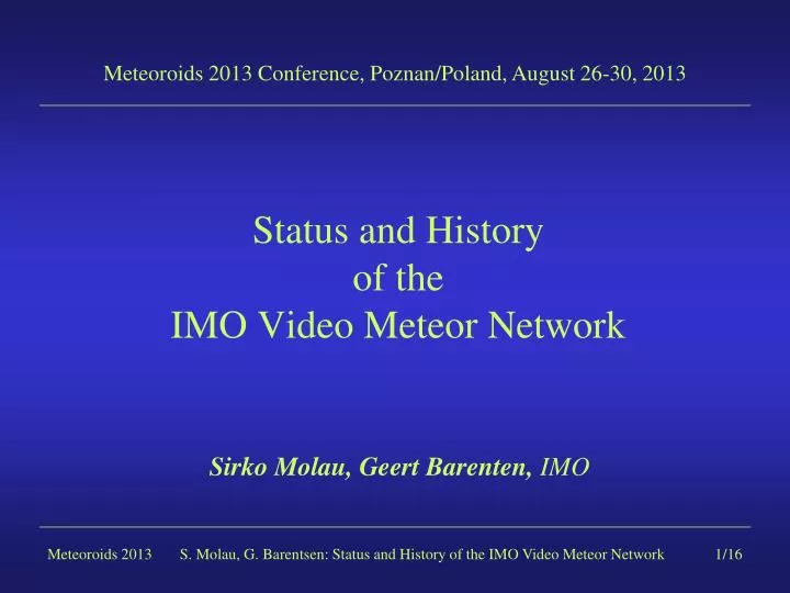 status and history of the imo video meteor network