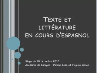 texte et litt rature en cours d espagnol