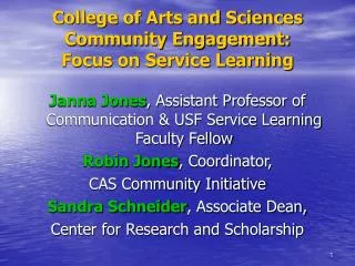 College of Arts and Sciences Community Engagement: Focus on Service Learning