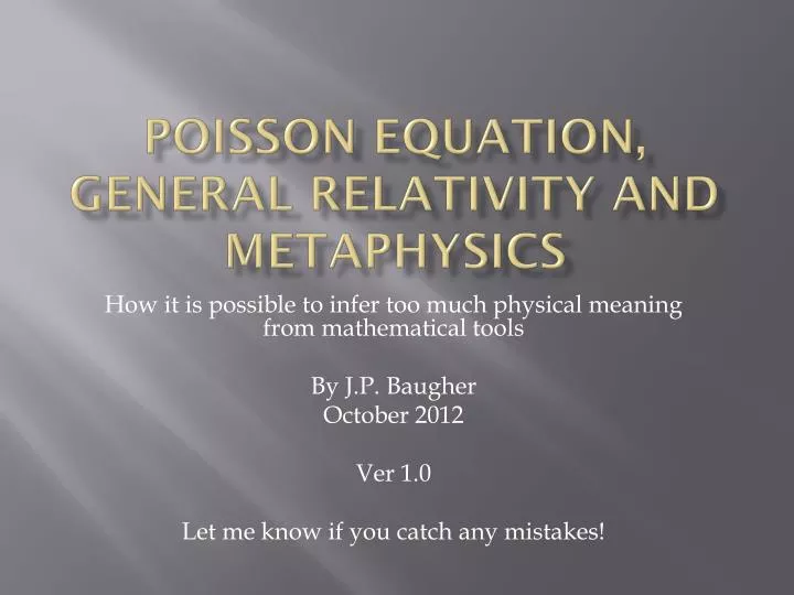 poisson equation general relativity and metaphysics