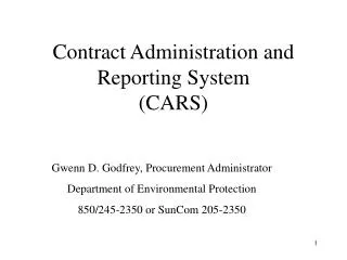Contract Administration and Reporting System (CARS)