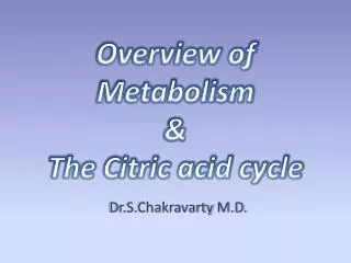 Overview of Metabolism &amp; The Citric acid cycle