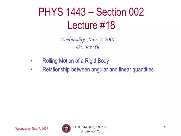 phys 1443 section 002 lecture 18