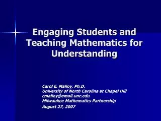 Engaging Students and Teaching Mathematics for Understanding