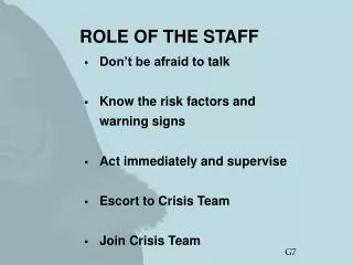 ROLE OF THE STAFF