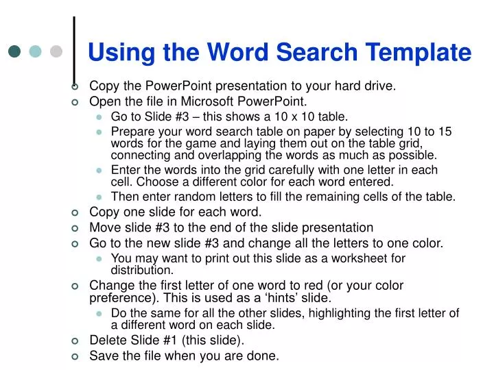 using the word search template