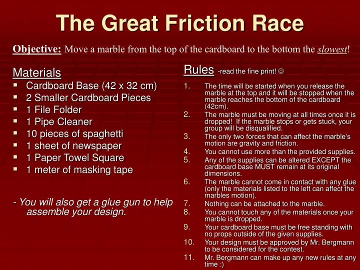 the great friction race