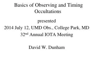 Basics of Observing and Timing Occultations