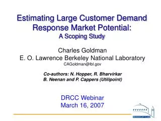 Estimating Large Customer Demand Response Market Potential: A Scoping Study