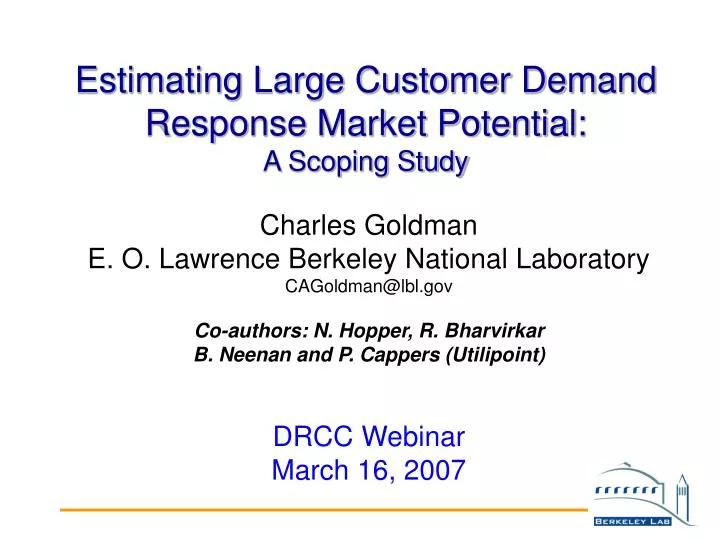 estimating large customer demand response market potential a scoping study