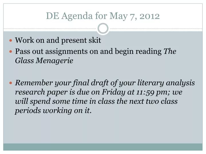 de agenda for may 7 2012
