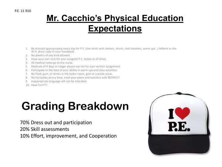 mr cacchio s physical education expectations