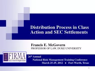 Distribution Process in Class Action and SEC Settlements