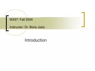 IS437: Fall 2004 Instructor: Dr. Boris Jukic