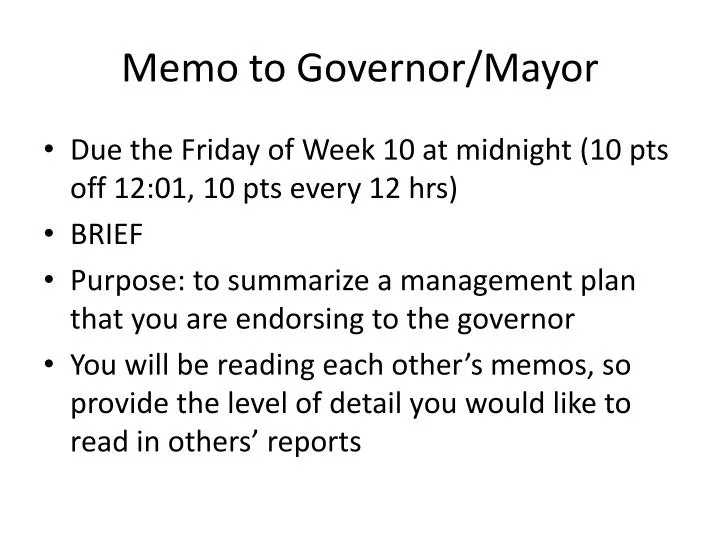 memo to governor mayor