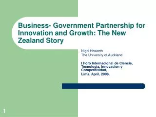 Business- Government Partnership for Innovation and Growth: The New Zealand Story