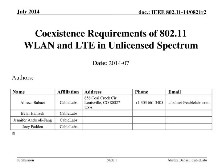 coexistence requirements of 802 11 wlan and lte in unlicensed spectrum