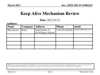 Keep Alive Mechanism Review