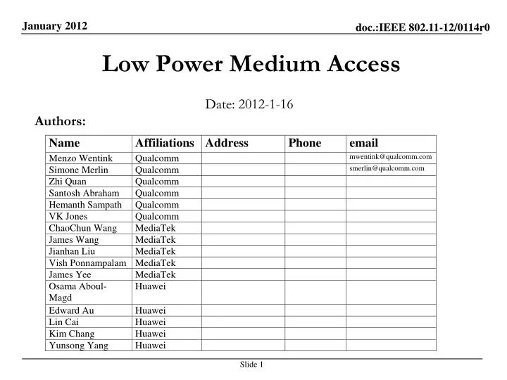 low power medium access