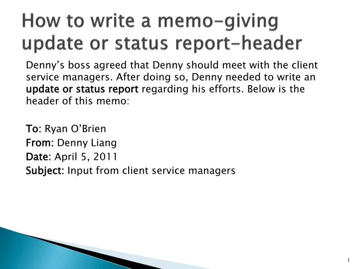 how to write a memo giving update or status report header