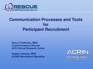 Communication Processes and Tools for Participant Recruitment