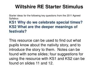 Wiltshire RE Starter Stimulus