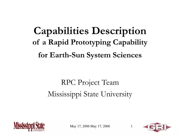 capabilities description of a rapid prototyping capability for earth sun system sciences