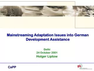 Mainstreaming Adaptation Issues into German Development Assistance