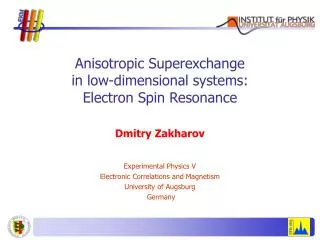 Anisotropic Superexchange in low-dimensional systems: Electron Spin Resonance