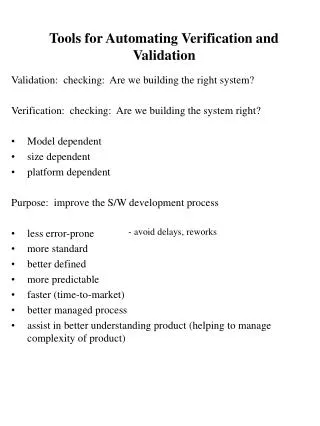 Tools for Automating Verification and Validation