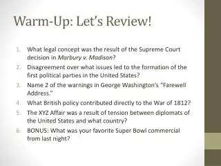 warm up let s review