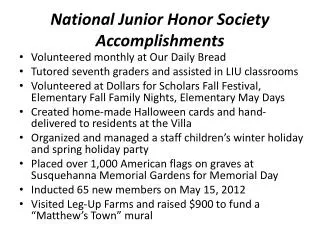 National Junior Honor Society Accomplishments