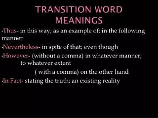 Transition Word Meanings