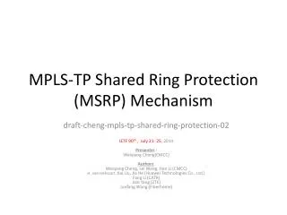 MPLS-TP Shared Ring Protection (MSRP) Mechanism