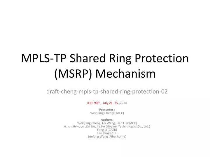 mpls tp shared ring protection msrp mechanism