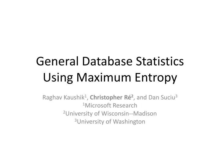 general database statistics using maximum entropy