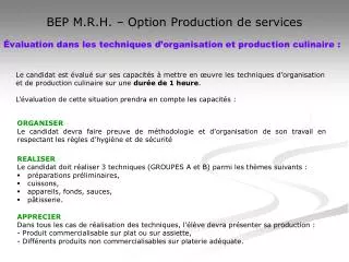 bep m r h option production de services