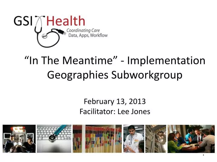in the meantime implementation geographies subworkgroup february 13 2013 facilitator lee jones