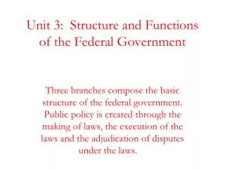 Unit 3: Structure and Functions of the Federal Government