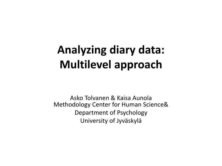 analyzing diary data multilevel approach