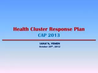 Health Cluster Response Plan CAP 2013