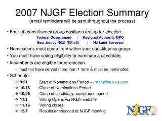 2007 NJGF Election Summary (email reminders will be sent throughout the process)